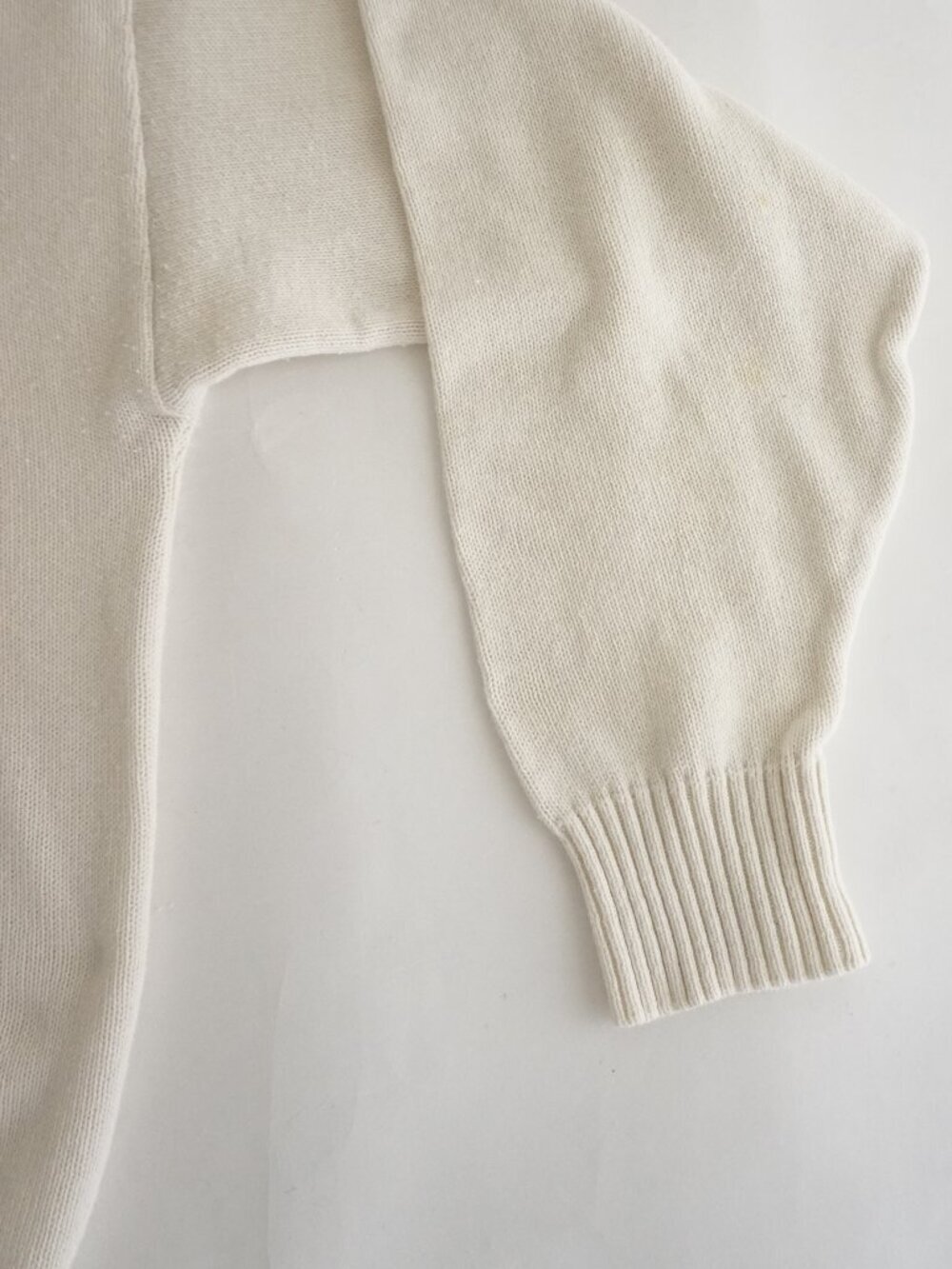 Vintage Classics Cream Solid Knit Minimal Ribbed Hem Crew Neck Sweater Cotton M - Picture 4 of 10